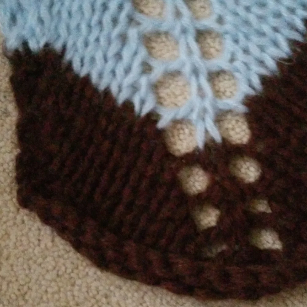 Handknit Chevron Brown/Beige/Powder-Blue  Blanket